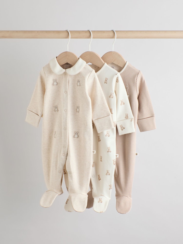 Neutral Baby Embroidered Sleepsuits 3 Pack (0-2yrs) - Image 1 of 12