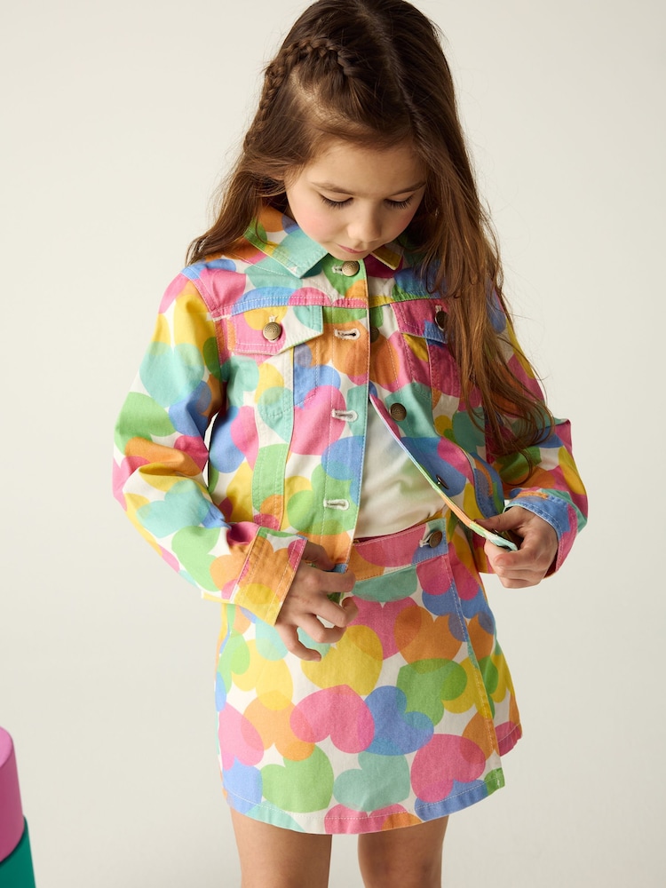 Little Bird by Jools Oliver Multi Rainbow Confetti Heart Twill 100% Cotton Skort - Image 2 of 7