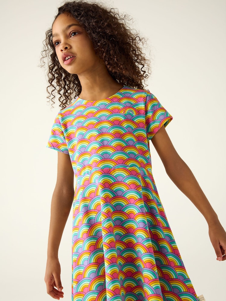 Rosa/morado - Vestido tipo skater de manga corta con diseño multicolor de Little Bird by Jools Oliver - Imagen 2 de 7