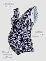 JoJo Maman Bébé Navy Maternity Ditsy Print Frill Sleeve V-Neck Swimsuit - Image 3 of 8