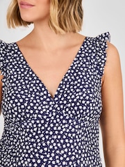 JoJo Maman Bébé Navy Maternity Ditsy Print Frill Sleeve V-Neck Swimsuit - Image 5 of 8