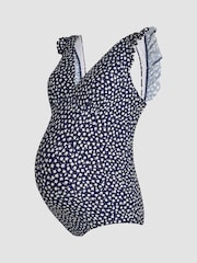 JoJo Maman Bébé Navy Maternity Ditsy Print Frill Sleeve V-Neck Swimsuit - Image 7 of 8