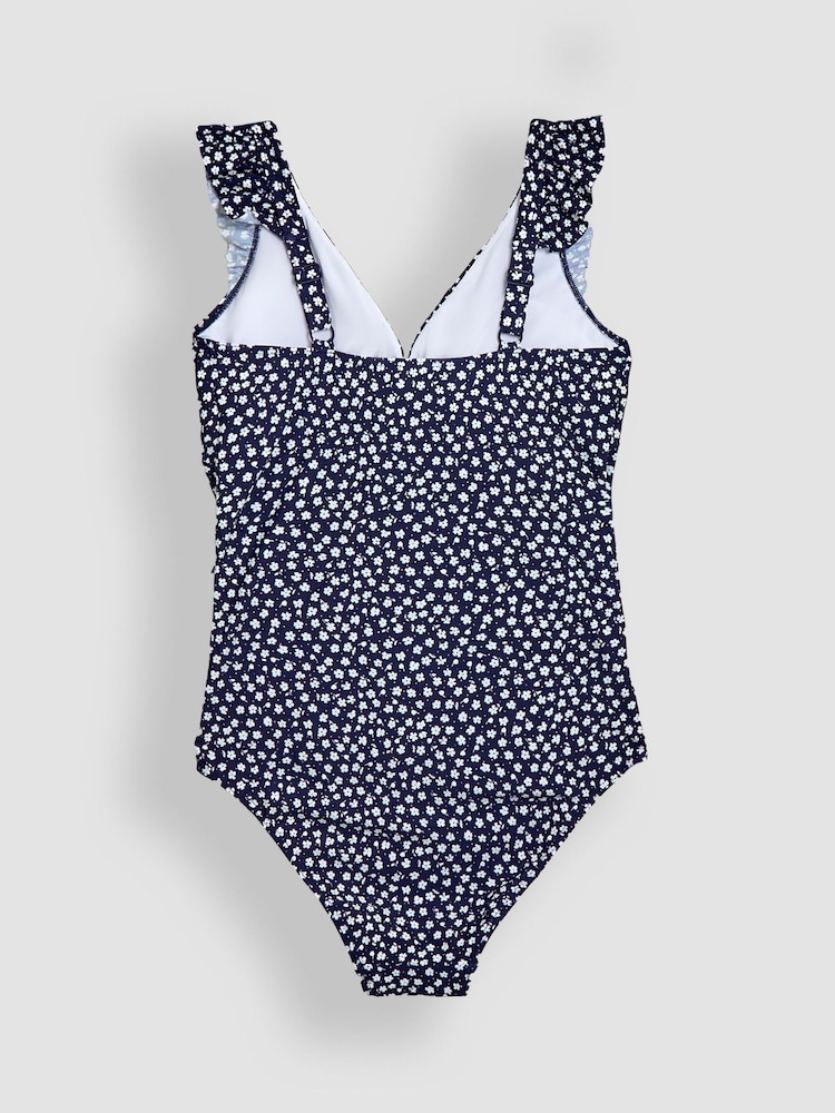 JoJo Maman Bébé Navy Maternity Ditsy Print Frill Sleeve V-Neck Swimsuit - Image 8 of 8