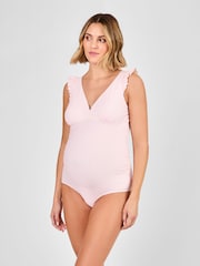 JoJo Maman Bébé Pink Maternity Stripe Frill Sleeve V-Neck Swimsuit - Image 1 of 8