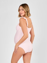 JoJo Maman Bébé Pink Maternity Stripe Frill Sleeve V-Neck Swimsuit - Image 2 of 8