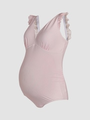 JoJo Maman Bébé Pink Maternity Stripe Frill Sleeve V-Neck Swimsuit - Image 7 of 8