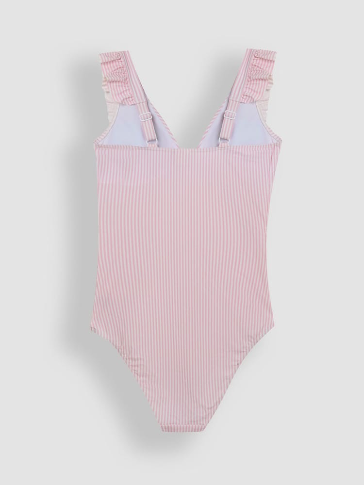 JoJo Maman Bébé Pink Maternity Stripe Frill Sleeve V-Neck Swimsuit - Image 8 of 8