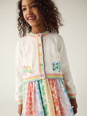Little Bird by Jools Oliver White Floral Embroidered Pointelle 100% Cotton Cardigan - Image 1 of 7