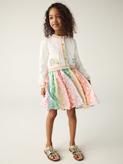 Little Bird by Jools Oliver White Floral Embroidered Pointelle 100% Cotton Cardigan - Image 2 of 7