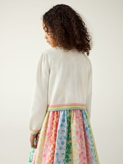 Little Bird by Jools Oliver White Floral Embroidered Pointelle 100% Cotton Cardigan - Image 4 of 7