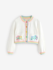 Little Bird by Jools Oliver White Floral Embroidered Pointelle 100% Cotton Cardigan - Image 5 of 7