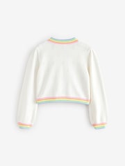 Little Bird by Jools Oliver White Floral Embroidered Pointelle 100% Cotton Cardigan - Image 6 of 7