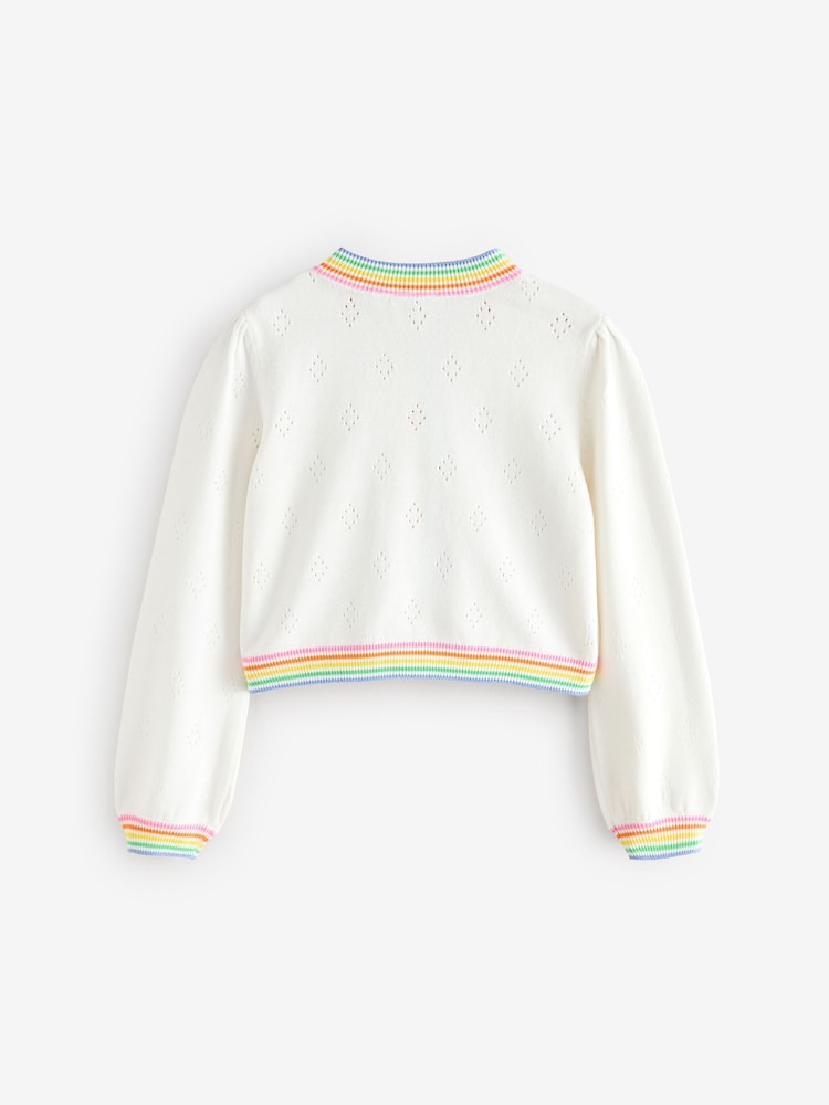 Little Bird by Jools Oliver White Floral Embroidered Pointelle 100% Cotton Cardigan - Image 6 of 7