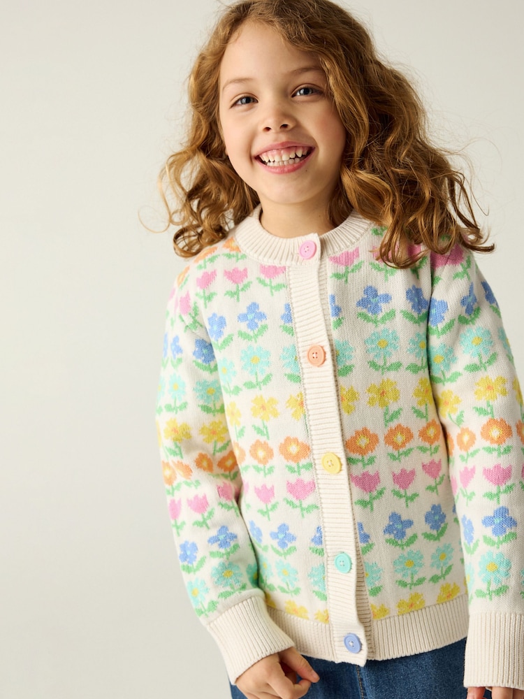 Little Bird by Jools Oliver White Floral Knitted Cardigan - Image 5 of 7