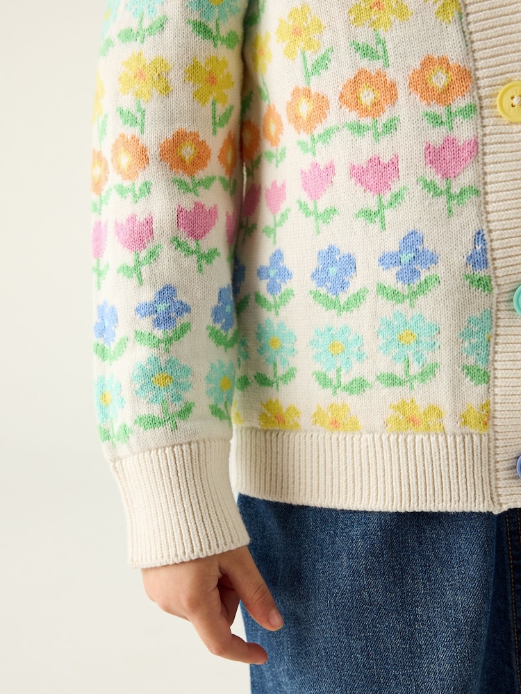 Little Bird by Jools Oliver White Floral Knitted Cardigan - Image 7 of 7