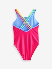 Little Bird by Jools Oliver Pink/Lilac Rainbow Stripe Swimsuit - Image 2 of 5