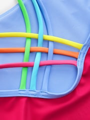 Little Bird by Jools Oliver Pink/Lilac Rainbow Stripe Swimsuit - Image 3 of 5