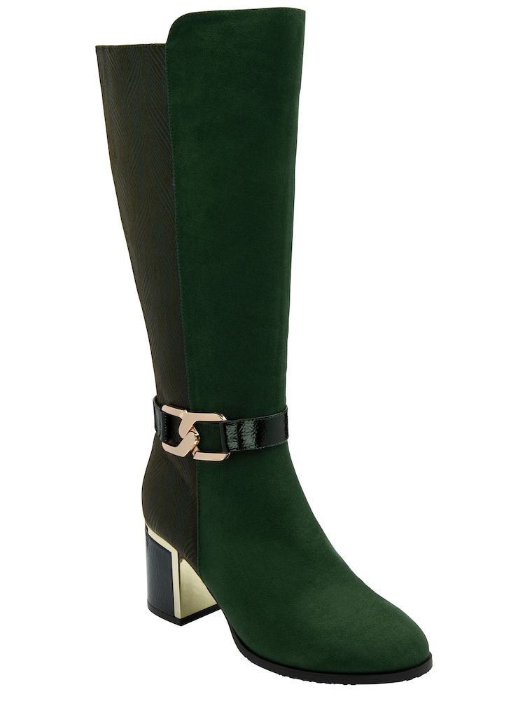 Lotus Green Heeled Knee High Boots - Image 1 of 4