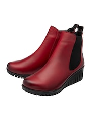 Lotus Red Leather Pull-On Wedge Boots - Image 2 of 4