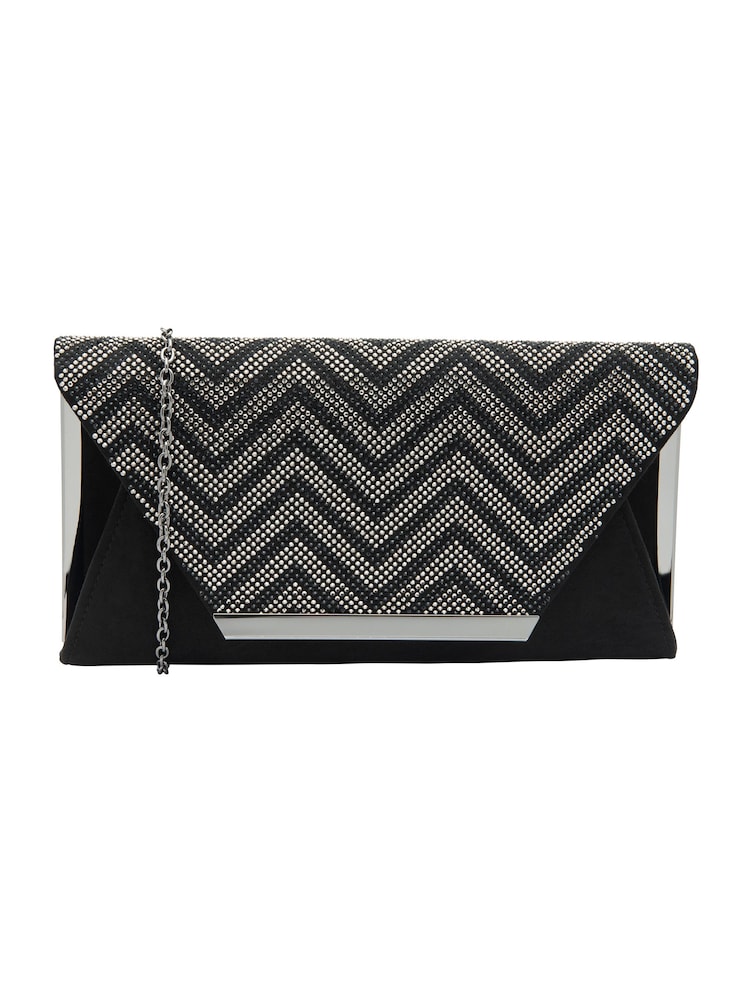 Lotus Black Clutch Bag with Chain - Image 1 of 4