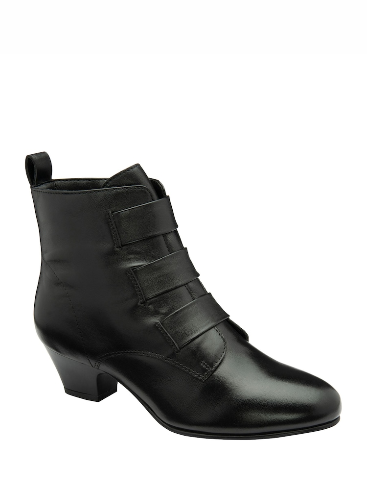 Lotus Black Leather Block Heel Ankle Boots - Image 1 of 4