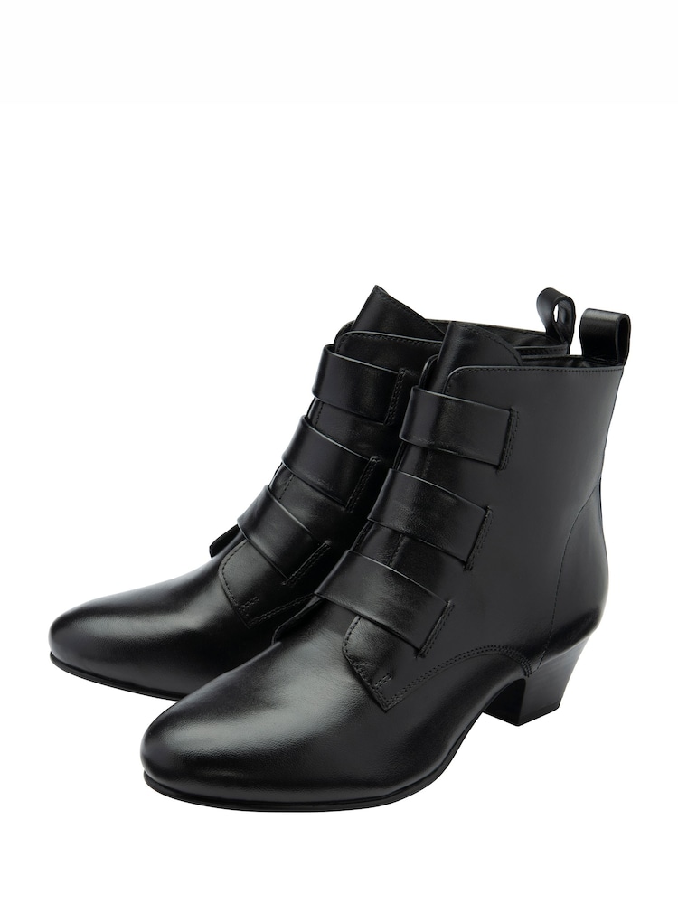 Lotus Black Leather Block Heel Ankle Boots - Image 2 of 4