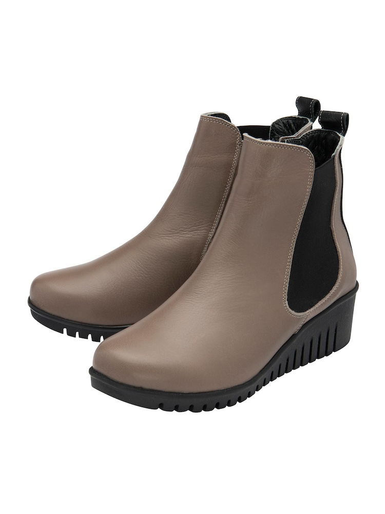 Lotus Grey Leather Pull-On Wedge Boots - Image 2 of 4