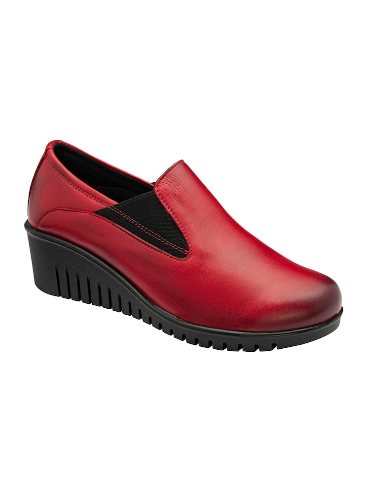 Lotus Red Leather Slip-On Wedge Shoes - Image 1 of 4 Lotus Red Leather Slip-On Wedge Shoes - Image 1 of 4