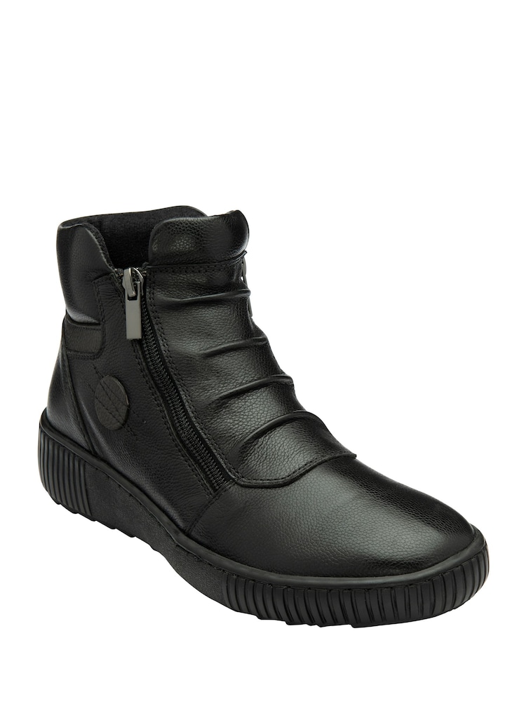 Lotus Black Flat Zip-Up Ankle Boots - Image 1 of 1