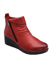 Lotus Red Leather Wedge Ankle Boots - Image 1 of 4