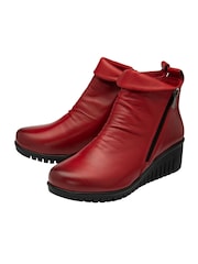 Lotus Red Leather Wedge Ankle Boots - Image 2 of 4