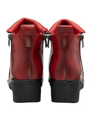 Lotus Red Leather Wedge Ankle Boots - Image 3 of 4