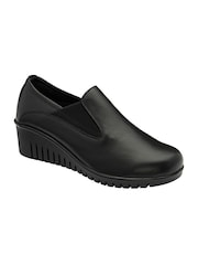 Lotus Black Leather Slip-On Wedge Shoes - Image 1 of 4