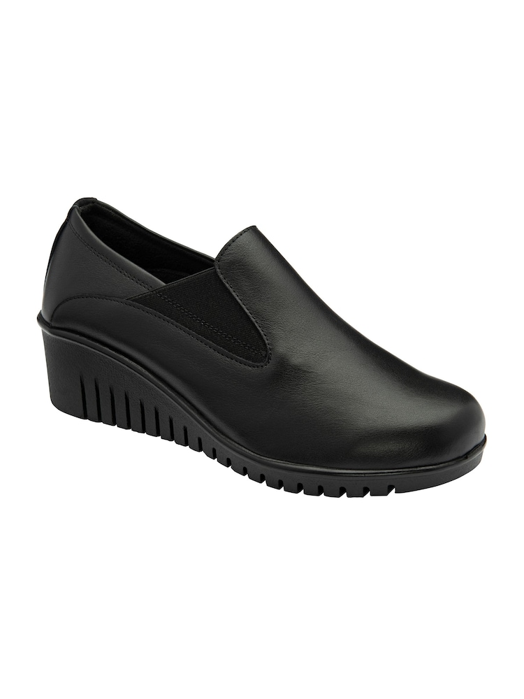 Lotus Black Leather Slip-On Wedge Shoes - Image 1 of 4