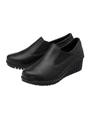 Lotus Black Leather Slip-On Wedge Shoes - Image 2 of 4