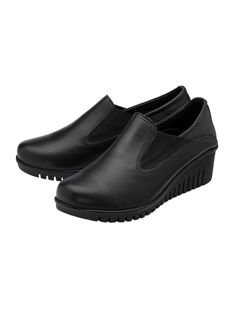 Lotus Black Leather Slip-On Wedge Shoes - Image 2 of 4