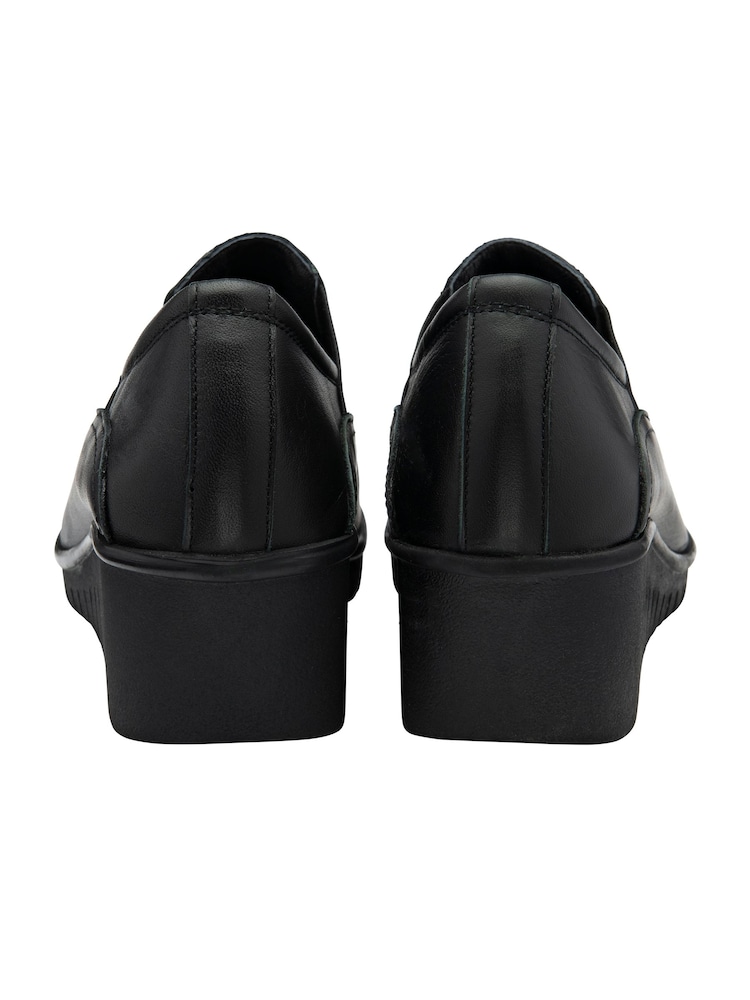 Lotus Black Leather Slip-On Wedge Shoes - Image 3 of 4