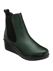 Lotus Green Leather Pull-On Wedge Boots - Image 1 of 4