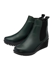 Lotus Green Leather Pull-On Wedge Boots - Image 2 of 4
