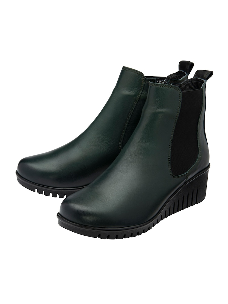 Lotus Green Leather Pull-On Wedge Boots - Image 2 of 4