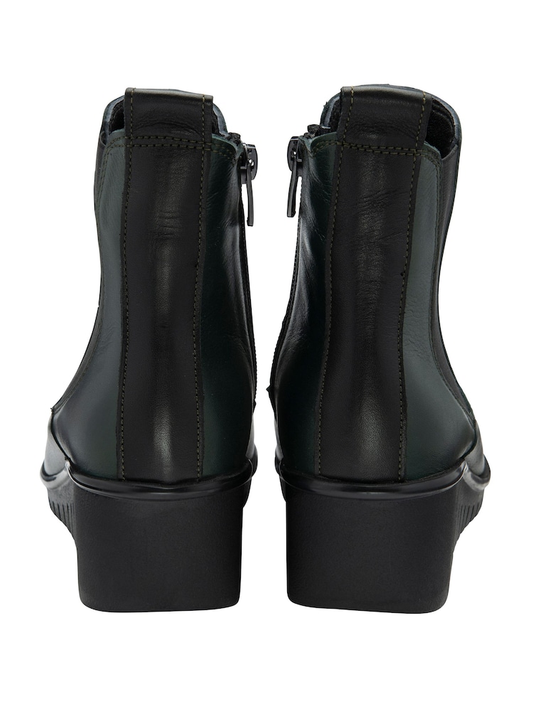 Lotus Green Leather Pull-On Wedge Boots - Image 3 of 4