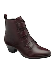 Lotus Purple Leather Block Heel Ankle Boots - Image 1 of 4