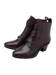 Lotus Purple Leather Block Heel Ankle Boots - Image 2 of 4