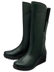 Lotus Green Leather Wedge Mid-Calf Boots - Image 2 of 4