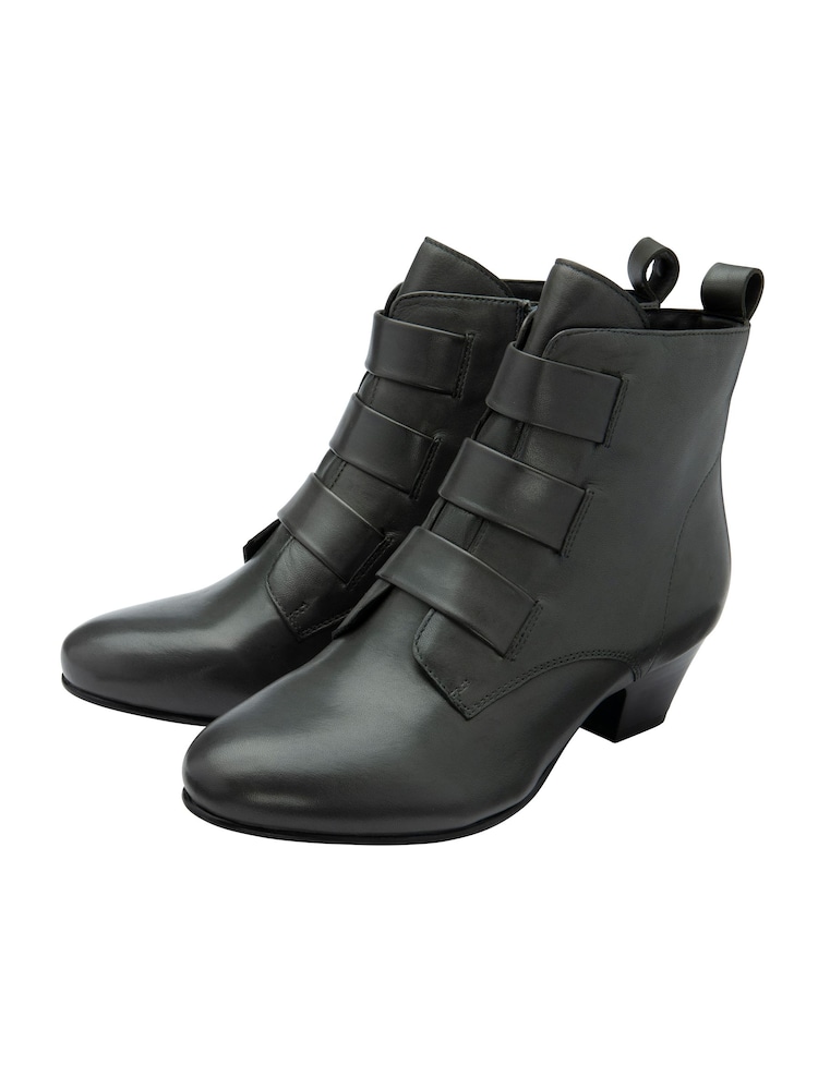 Lotus Grey Leather Block-Heel Ankle Boots - Image 2 of 4