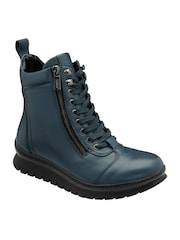 Lotus Blue Leather Zip-Up Ankle Boots - Image 1 of 4