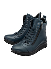 Lotus Blue Leather Zip-Up Ankle Boots - Image 2 of 4