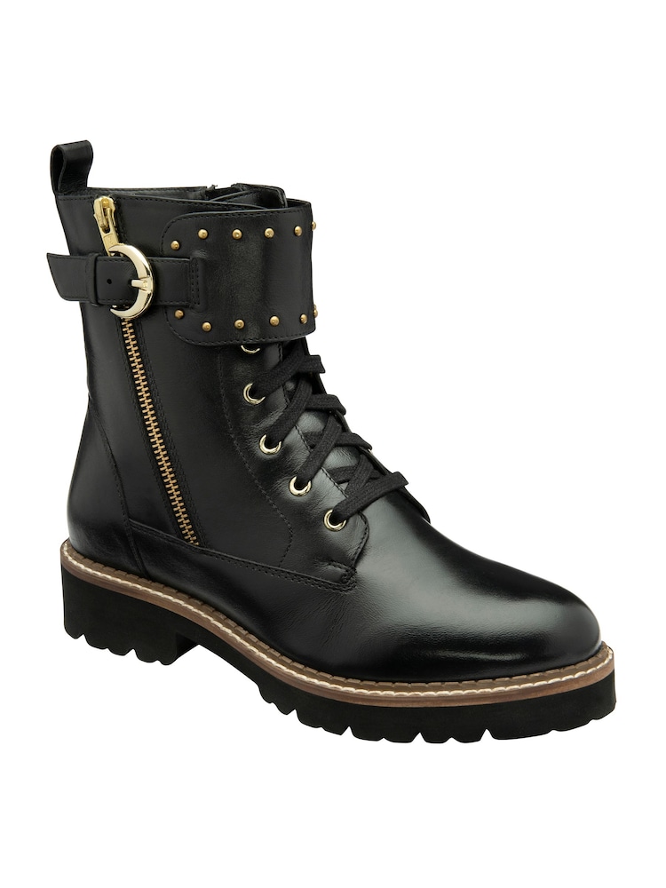 Lotus Black Leather Zip Up Ankle Boots - Image 1 of 4