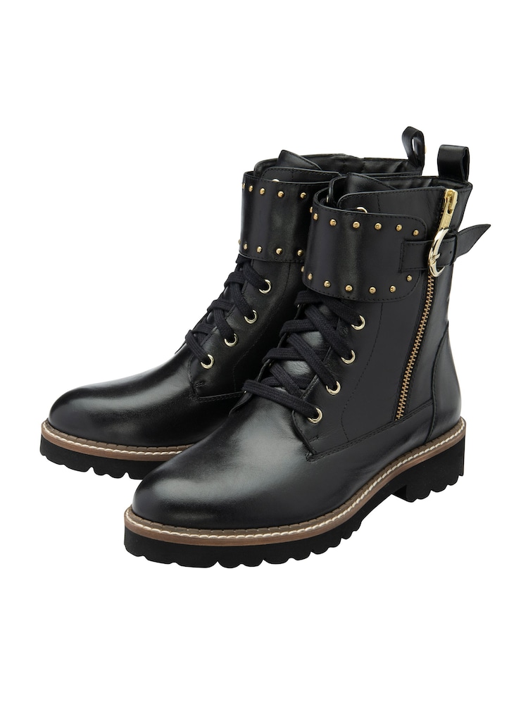 Lotus Black Leather Zip Up Ankle Boots - Image 2 of 4