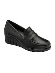 Lotus Black Leather Slip-On Wedge Shoes - Image 1 of 4
